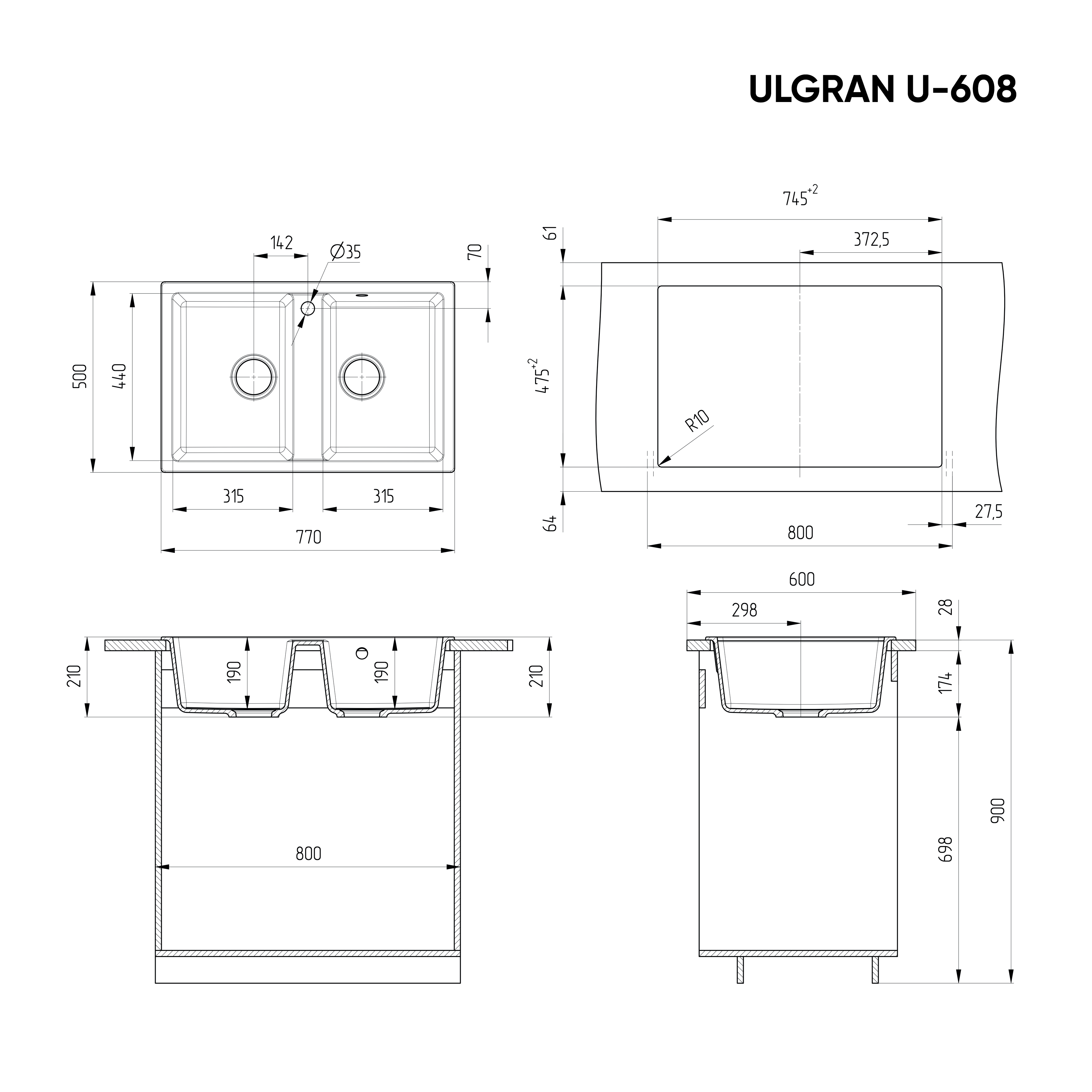 Мойка Ulgran U-608-343 антрацит